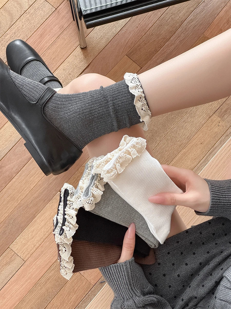 Women's Cotton Lace Edge Socks | Stylish Pack of 5