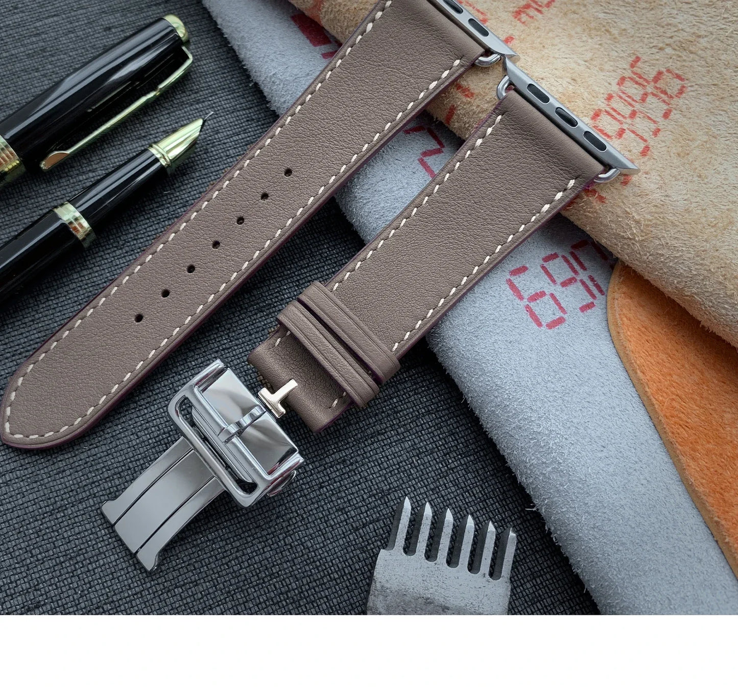 High Quality Genuine Leather Watch Band | Deployment Buckle Strap