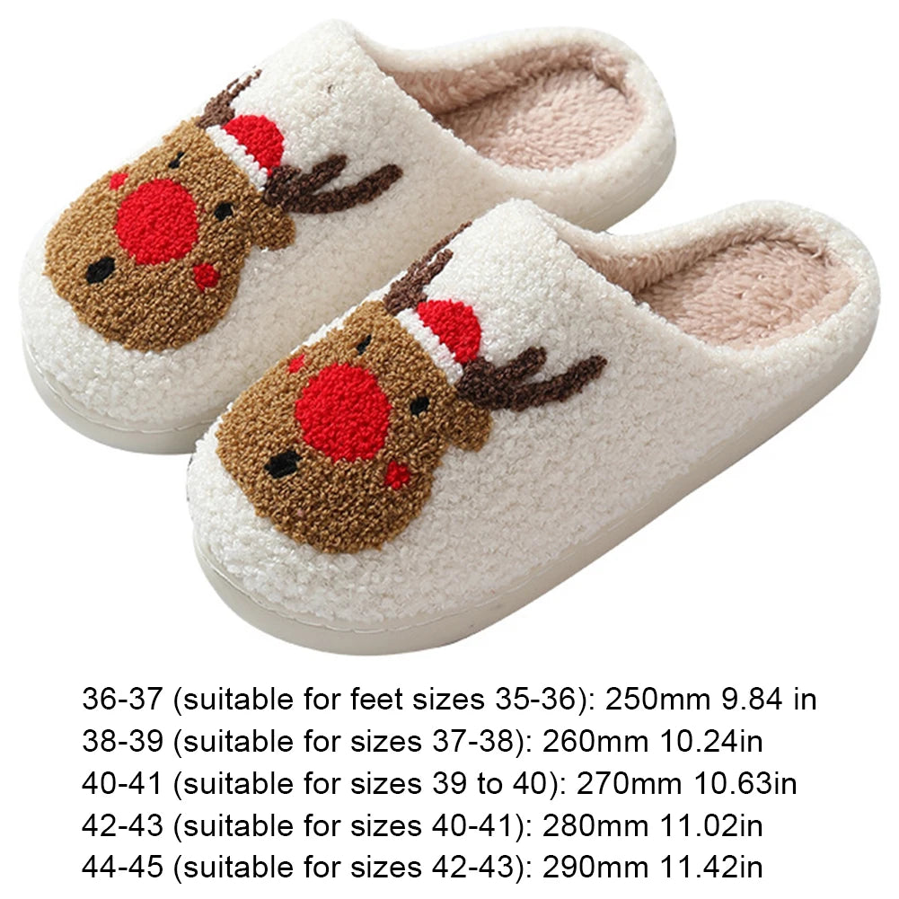Unisex Christmas Deer Plush Slippers | Cozy Fluffy House Shoes