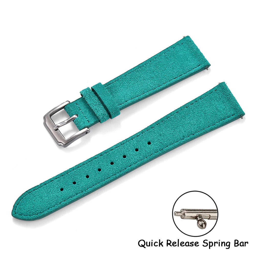 Vintage Suede Leather Watch Strap | Quick-Release Double Layer Band