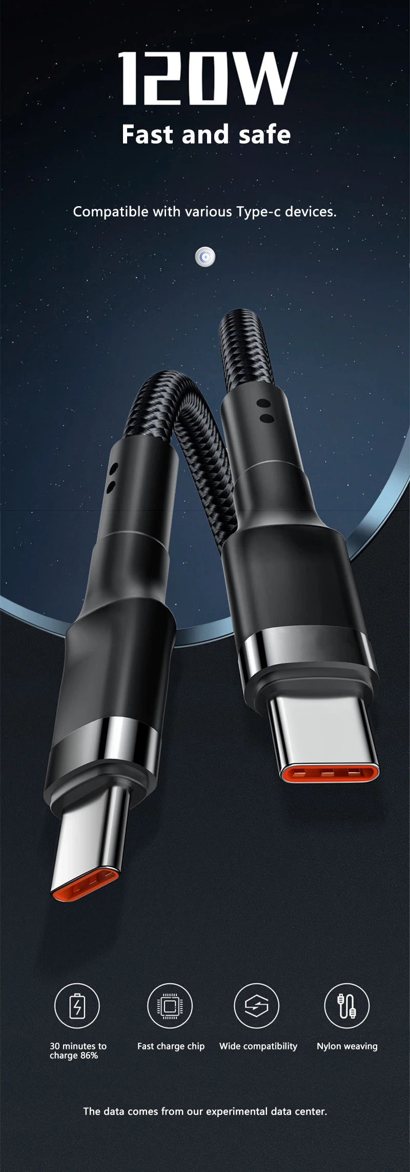 120W Fast Charging USB-C Cable | High-Speed PD Quick Charge