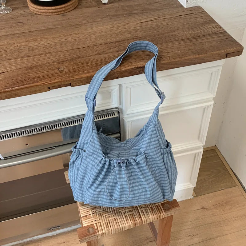 Stylish Plaid Nylon Shoulder Tote Bag | Versatile Everyday Accessory