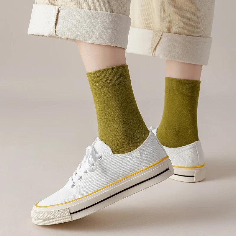 Calcetines de algodón de color liso para mujer | Comodidad suave y transpirable