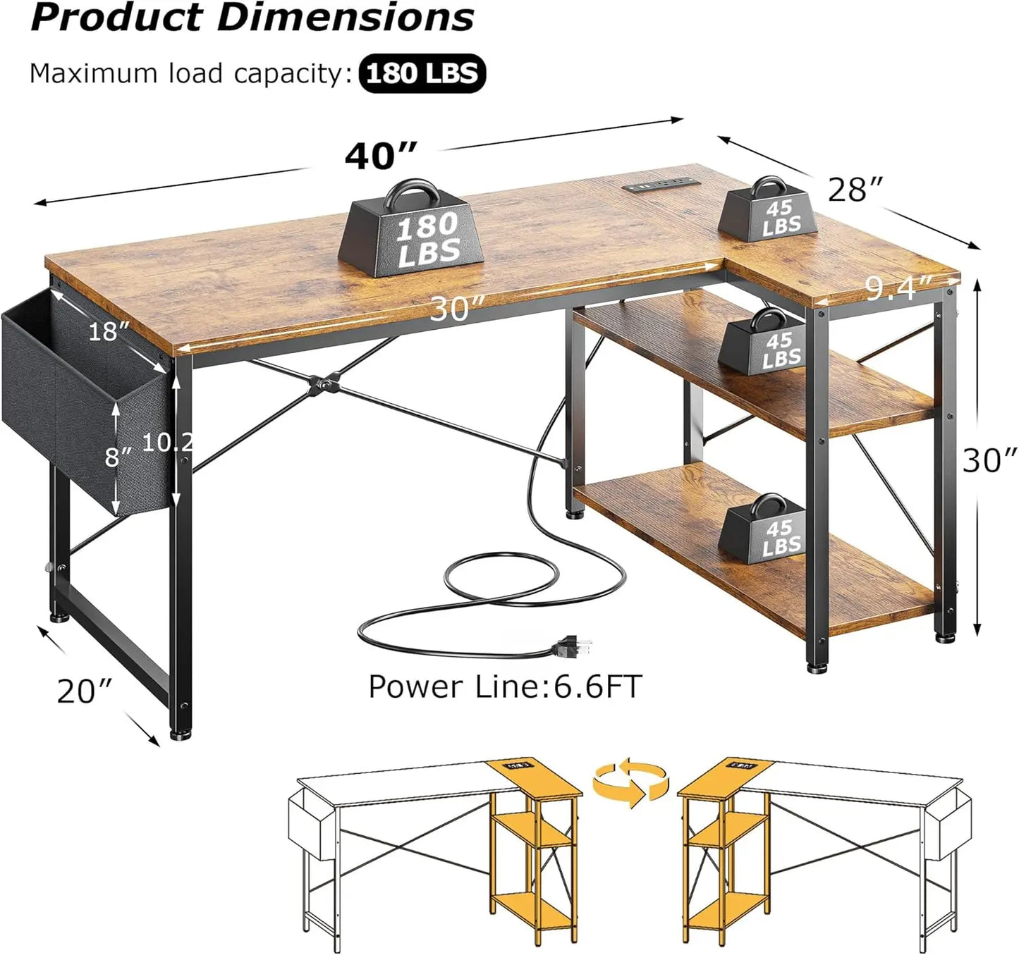 40 Inch L Shaped Gaming Desk with Storage | Corner Computer Table