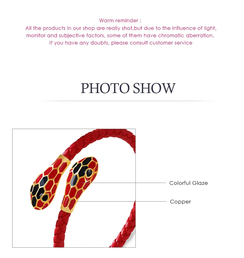 MOONLIGHT Classic Style Double Snake Head Cuff Bangles for Women Genuine Braided Leather Bracelets Female Fashion Jewelry Gifts