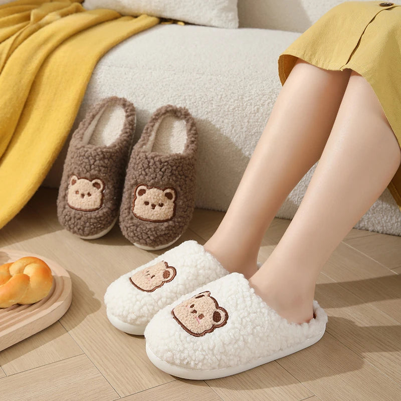 Men's Cartoon Bear Plush Slippers | Cozy Warm House Shoes