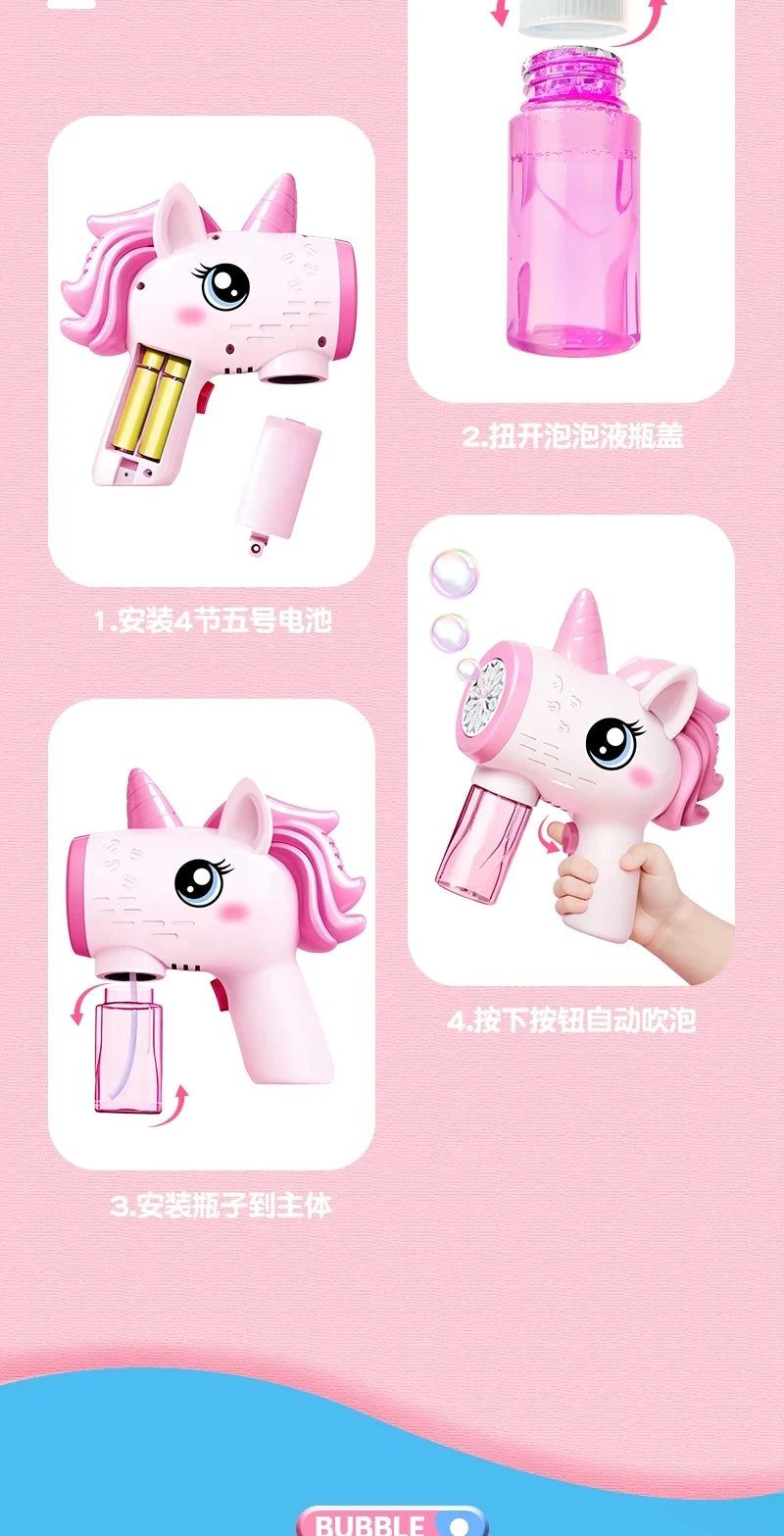 Unicorn Electric Bubble Gun | Automatic Soap Blower for Kids