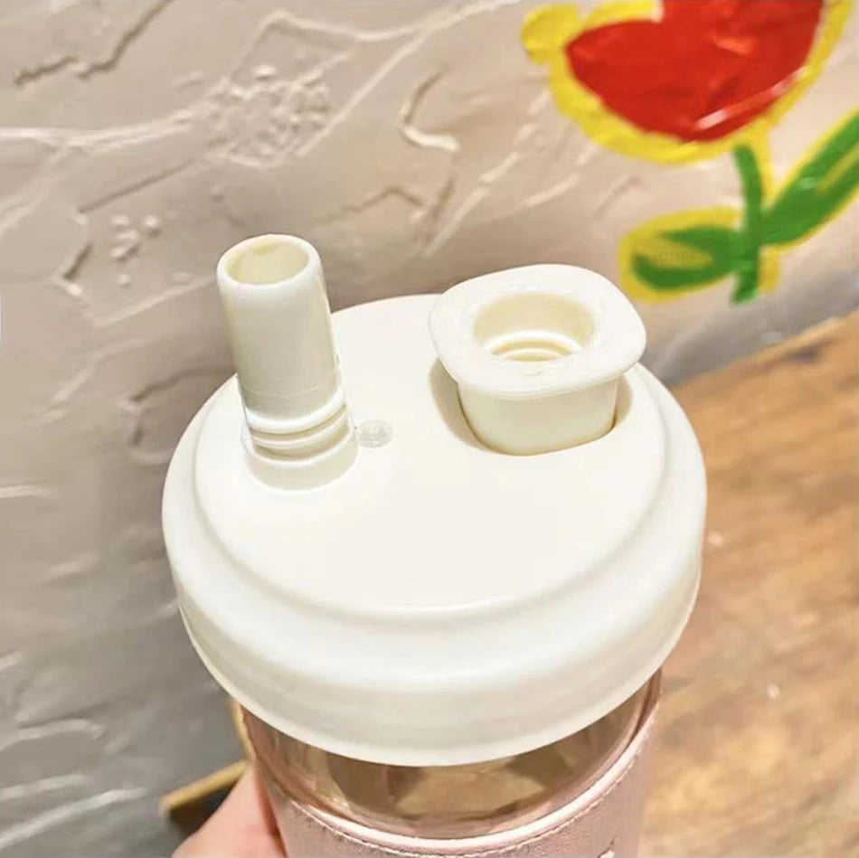 Cute Pearl Milk Tea Straw Plastic Water Bottle | Large Capacity Drinkware