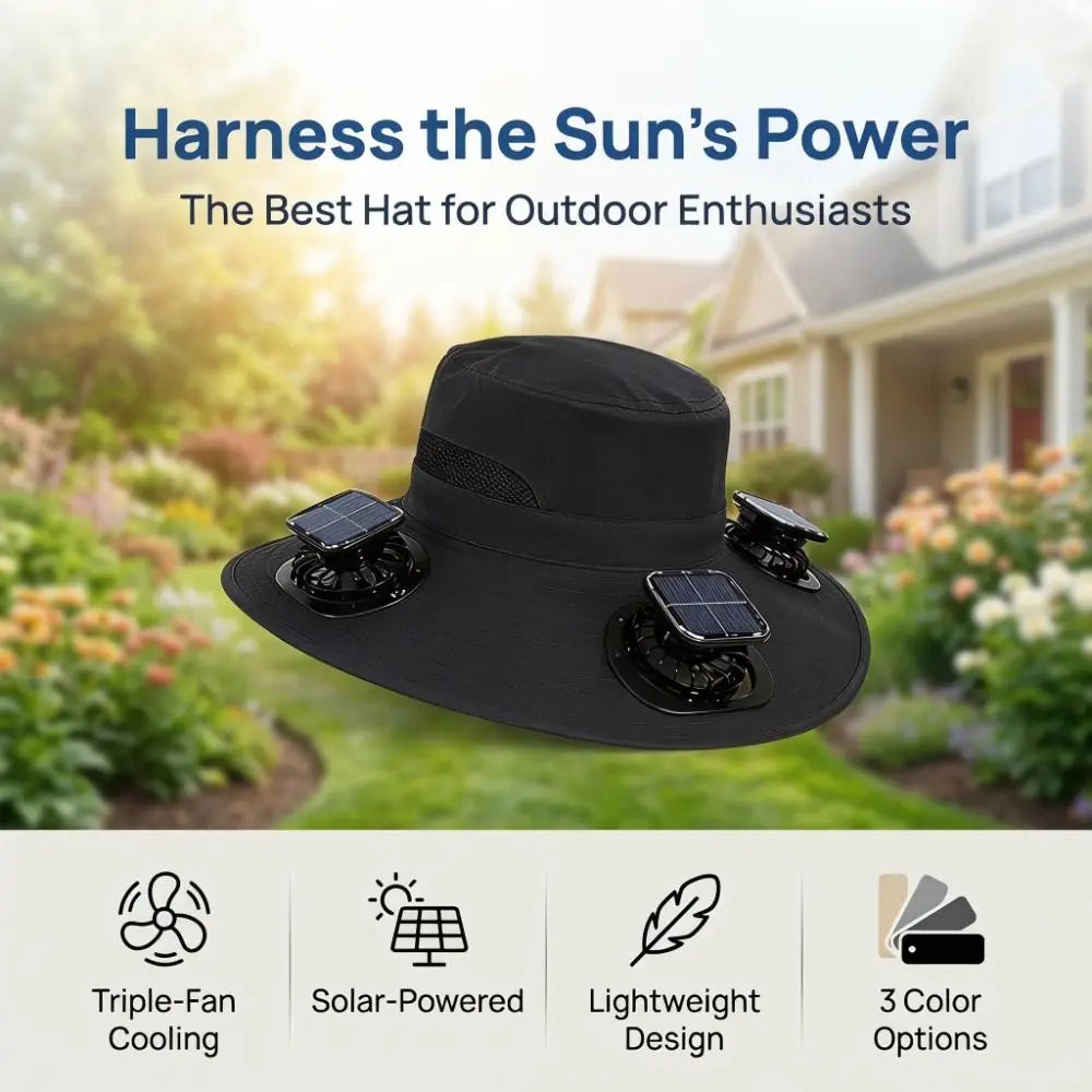 3 Fans Solar Fan Hat | Breathable UV Protection Wide Brim Cap