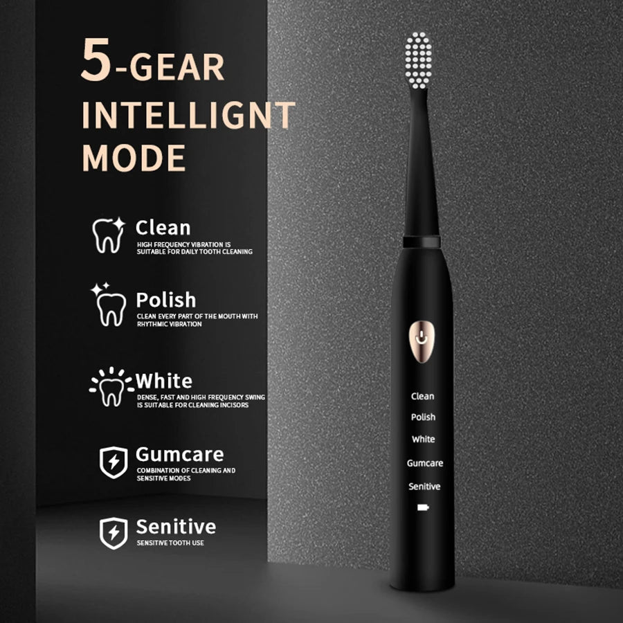 Cepillo de Dientes Eléctrico Sónico Premium | Diseño Impermeable de 5 Velocidades