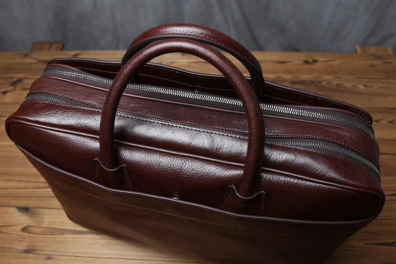 Maletín de cuero genuino vintage para hombre | Bolso para portátil de gran capacidad