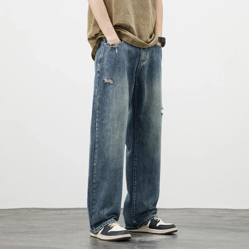 Men's Vintage Baggy Jeans | Distressed Y2K Straight Pants