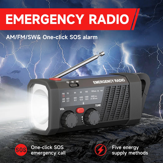 Emergency Radio with SOS Alarm & Flashlight for Survival