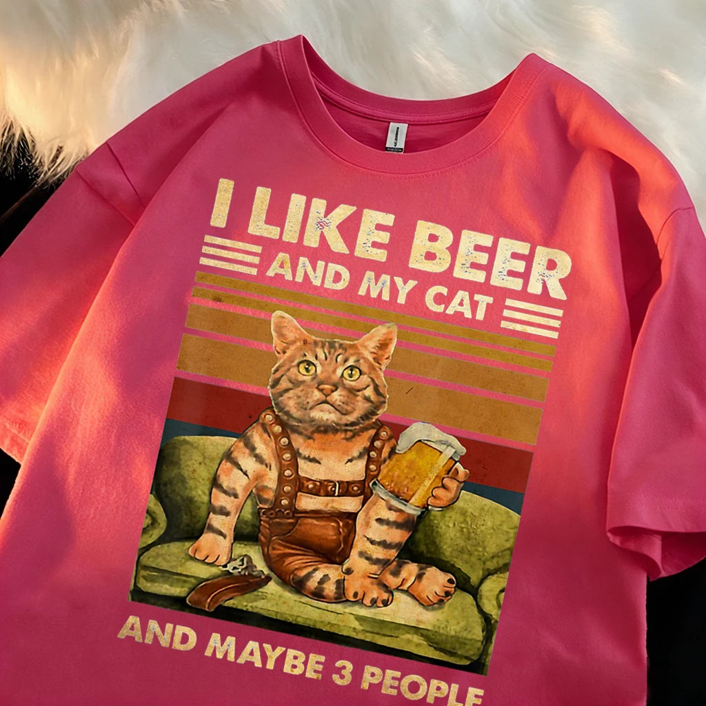 Men's Summer Cat and Beer Graphic T-Shirt | Soft Cotton Tee