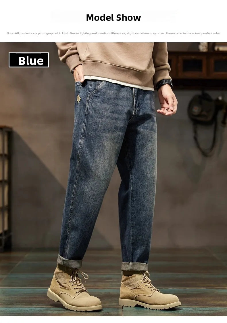 Retro American Style Men's Jeans | Loose Straight-Leg Denim Pants