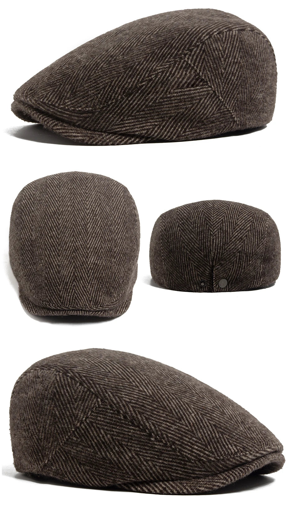 Unisex Vintage Herringbone Beret | Stylish Warm Newsboy Cap