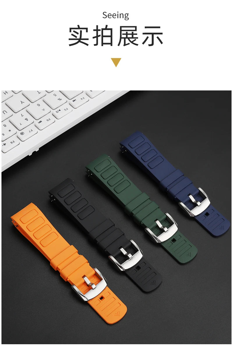 22mm Rubber Watch Strap | Stylish Black/Grey Fluoroelastomer Band