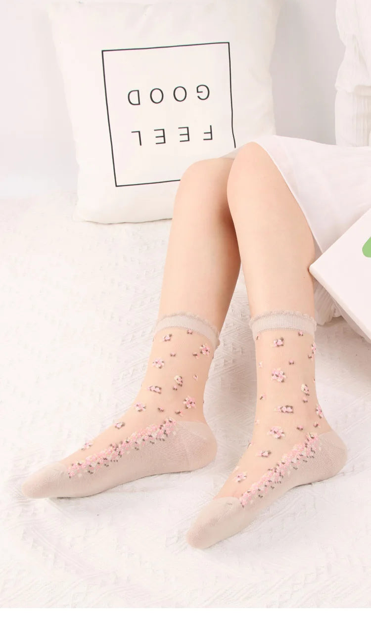 Women's Vintage Retro Flower Embroidery Long Socks | Summer Fashion