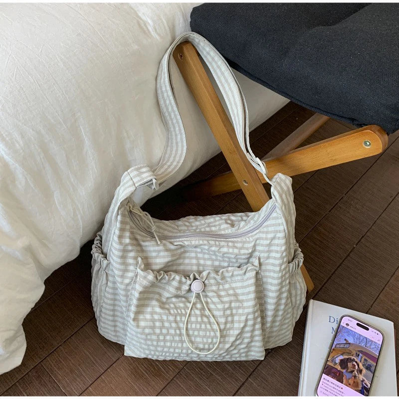 Stylish Plaid Nylon Shoulder Tote Bag | Versatile Everyday Accessory
