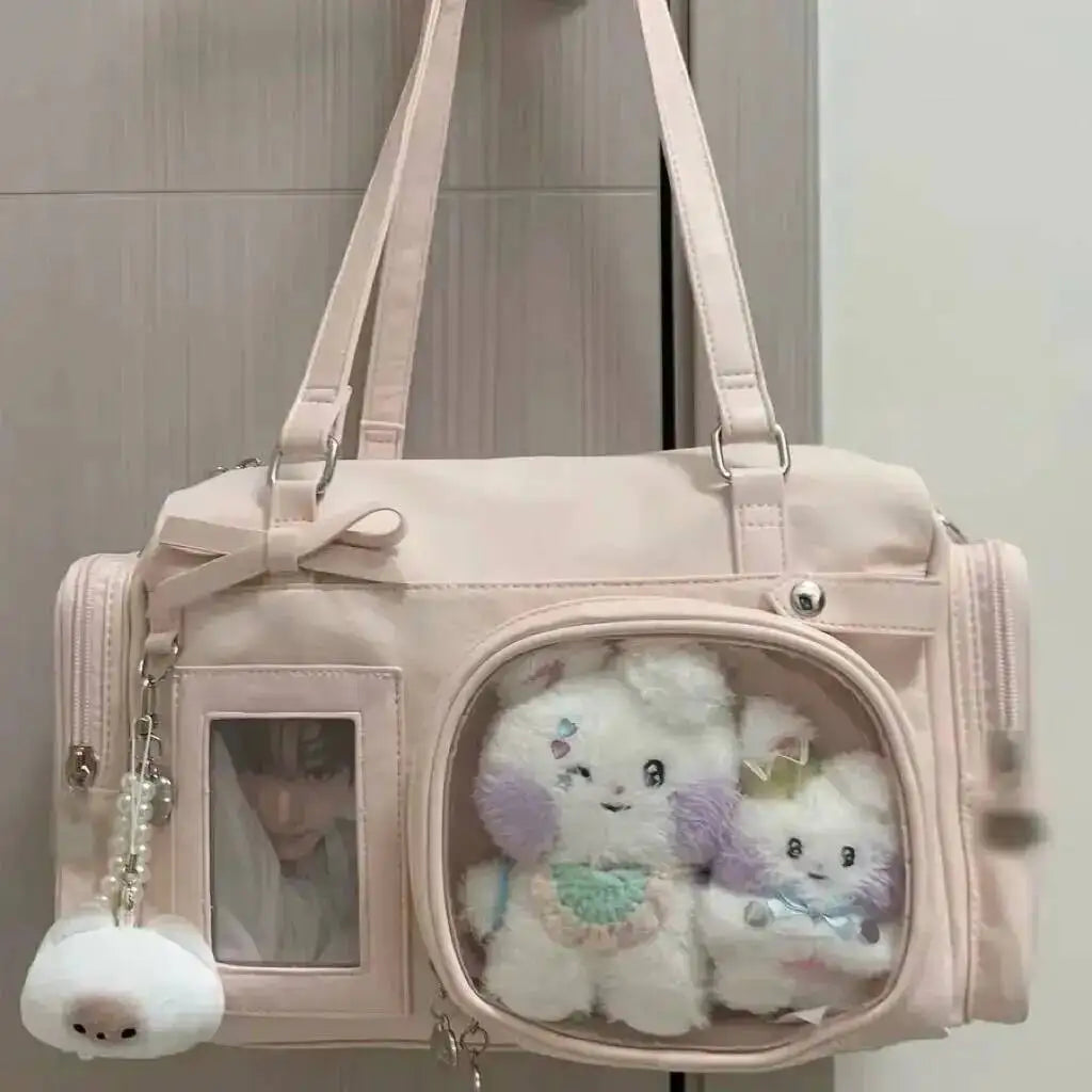 Cute Transparent Bow Shoulder Bag | Large Capacity Crossbody Handbag