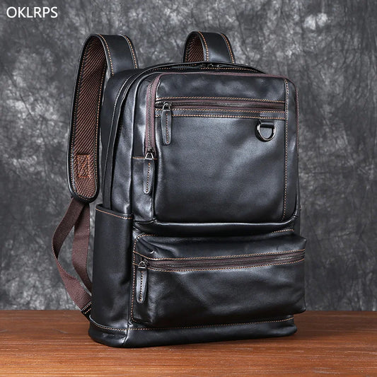 Mochila de cuero doble hombro para hombre | Bolsa elegante de gran capacidad