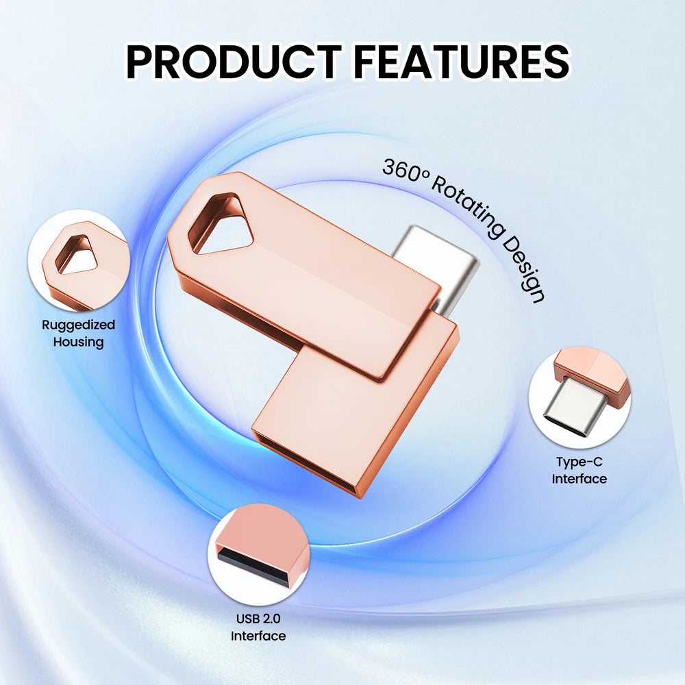 2-in-1 Mini Type C Metal USB Flash Drive | Creative Gift Options