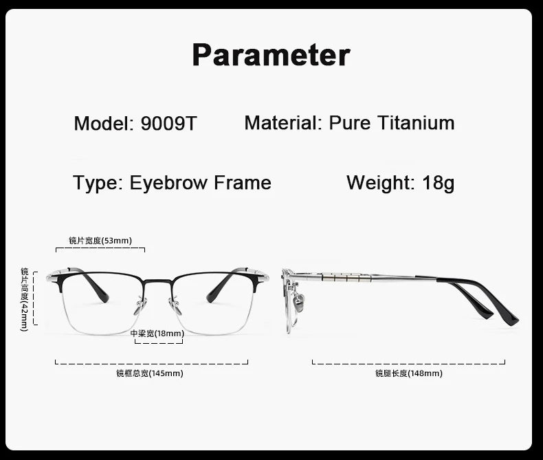Men's Pure Titanium Square Eyeglasses | Stylish Business Eyewear