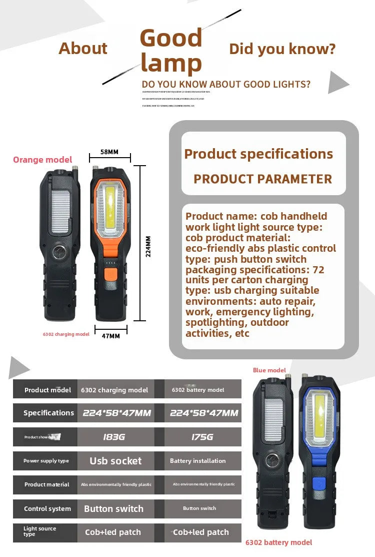 Super Bright USB Rechargeable LED Car Inspection Light | Emergency Work Light
