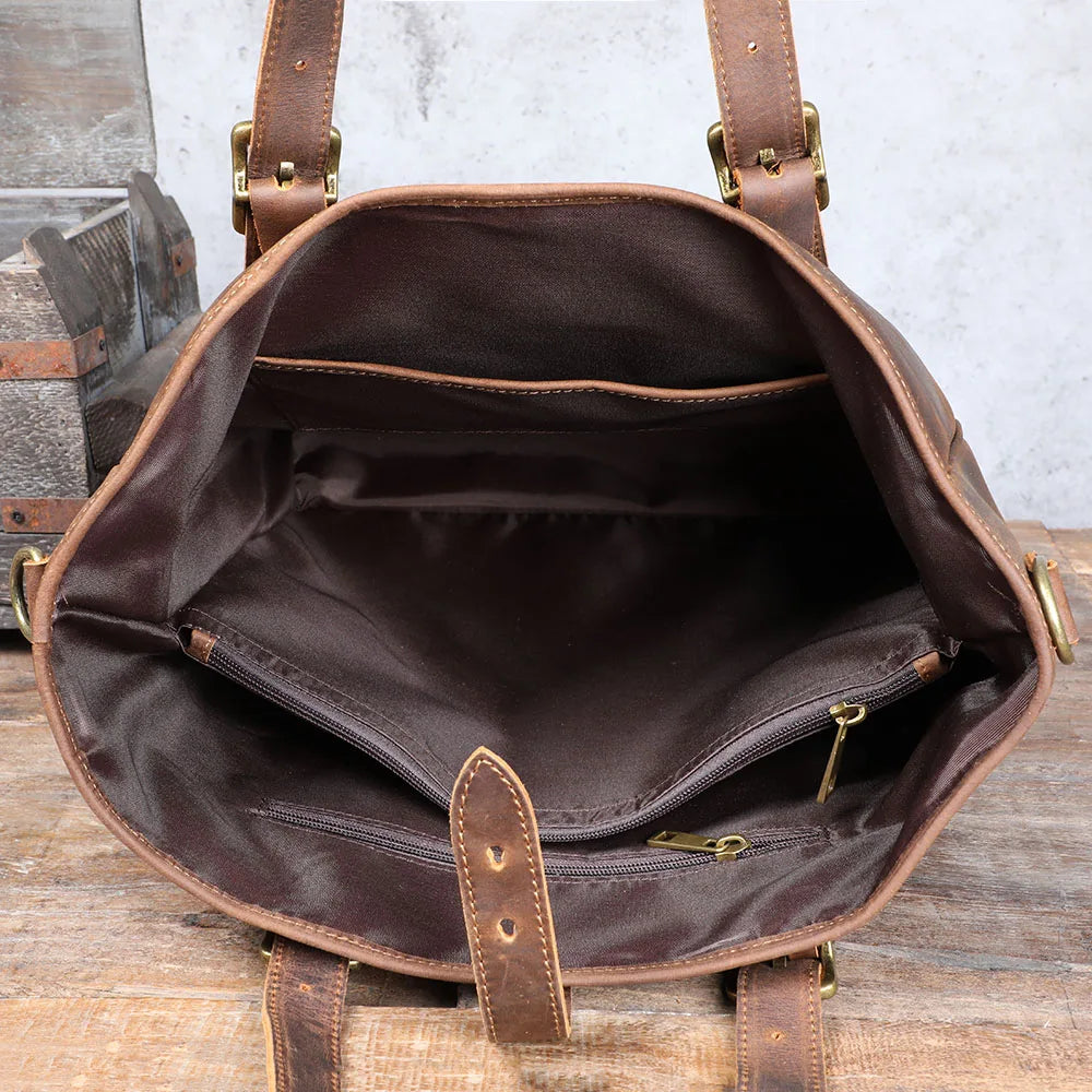 Vintage Genuine Leather Tote Bag | Handmade Unisex Briefcase