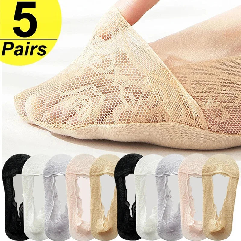 Women's Lace Invisible Summer Socks | No-Show Ankle Set