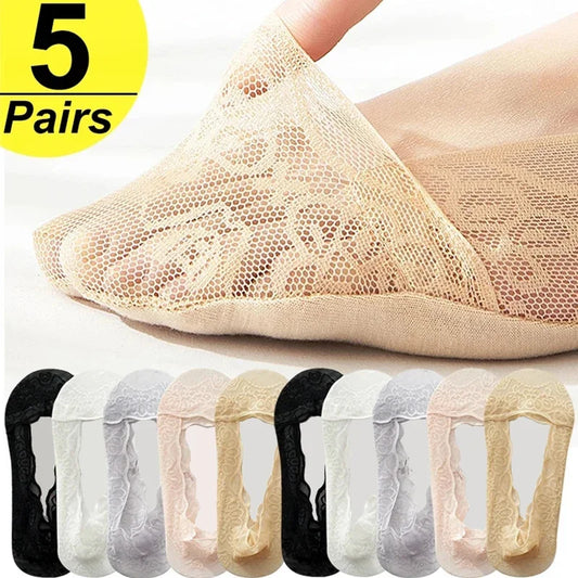 Women's Lace Invisible Summer Socks | No-Show Ankle Set
