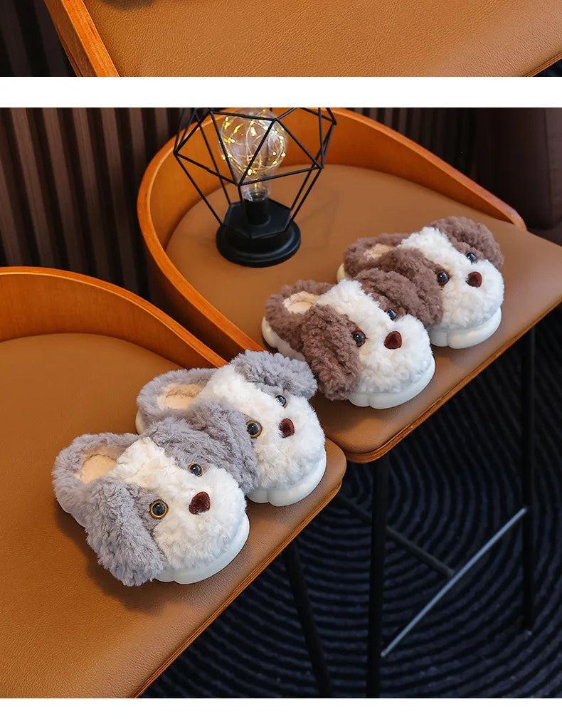 Cute Puppy Plush Slippers for Kids | Non-Slip Cozy Footwear