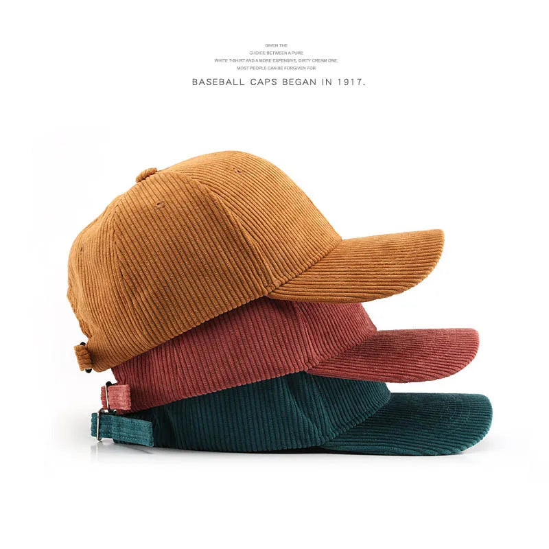 Unisex Solid Corduroy Baseball Cap | Vintage Snapback Trucker Hat