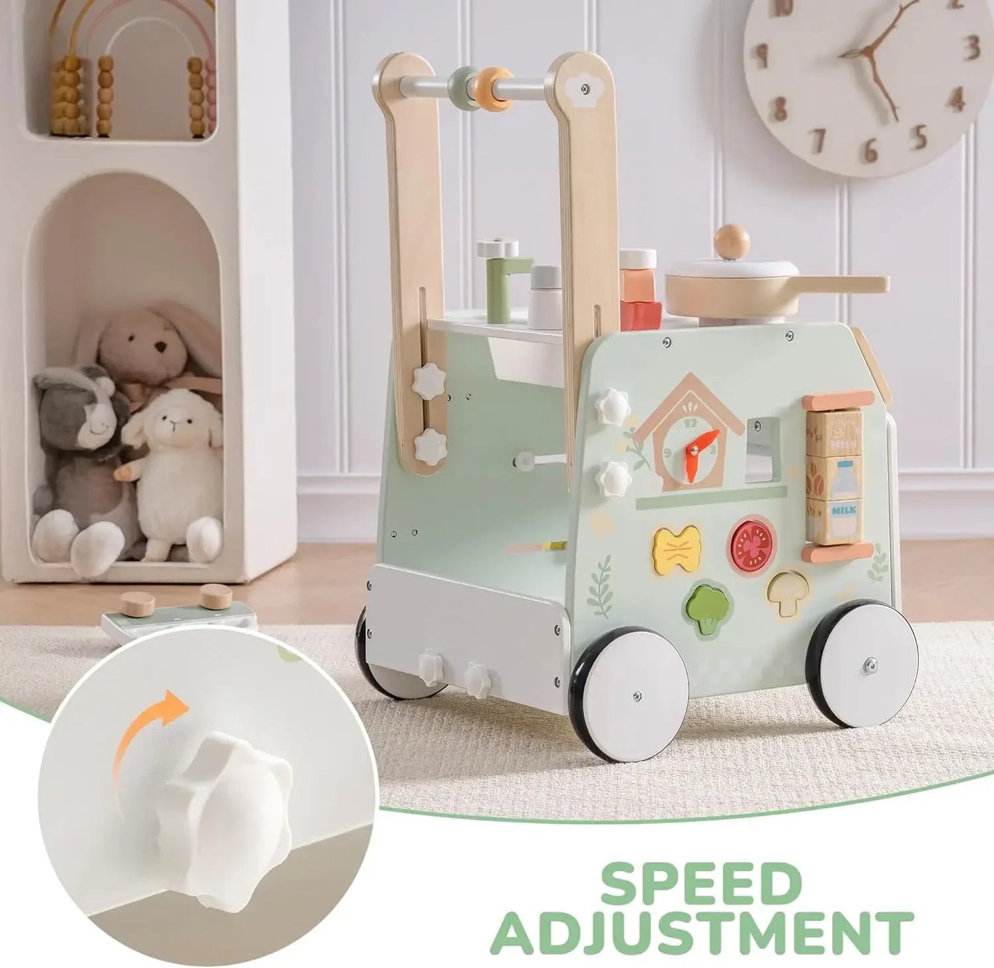 Adjustable Wooden Baby Walker | Montessori Push Toy for Toddlers