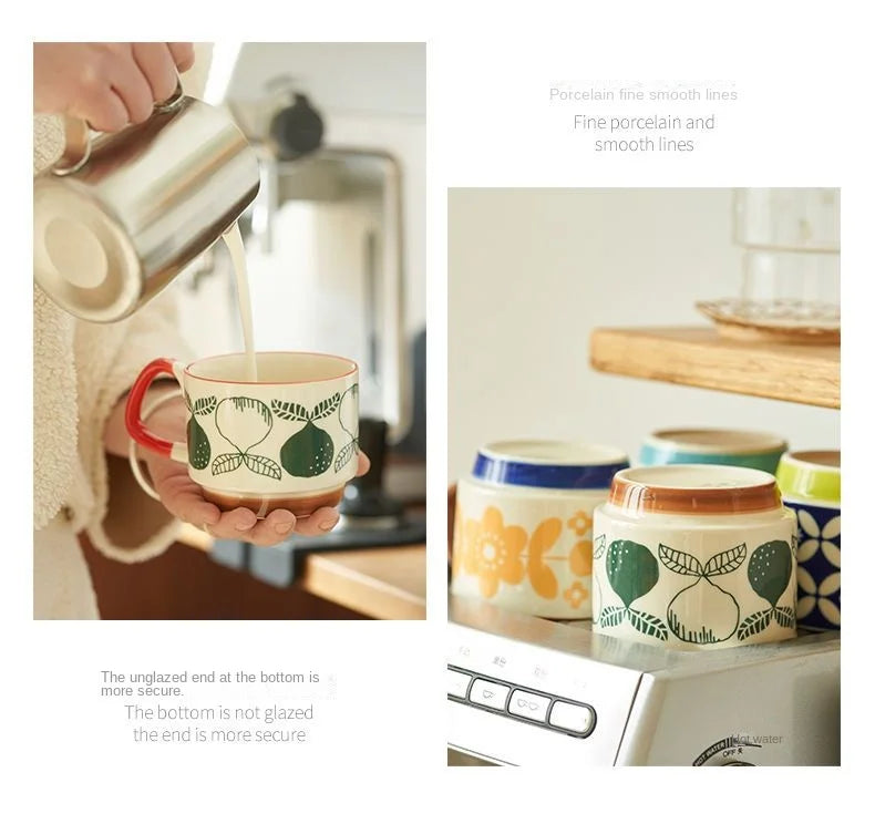 300ml Japanese Flower Ceramic Mug Set | Retro Drinkware for All Occasions
