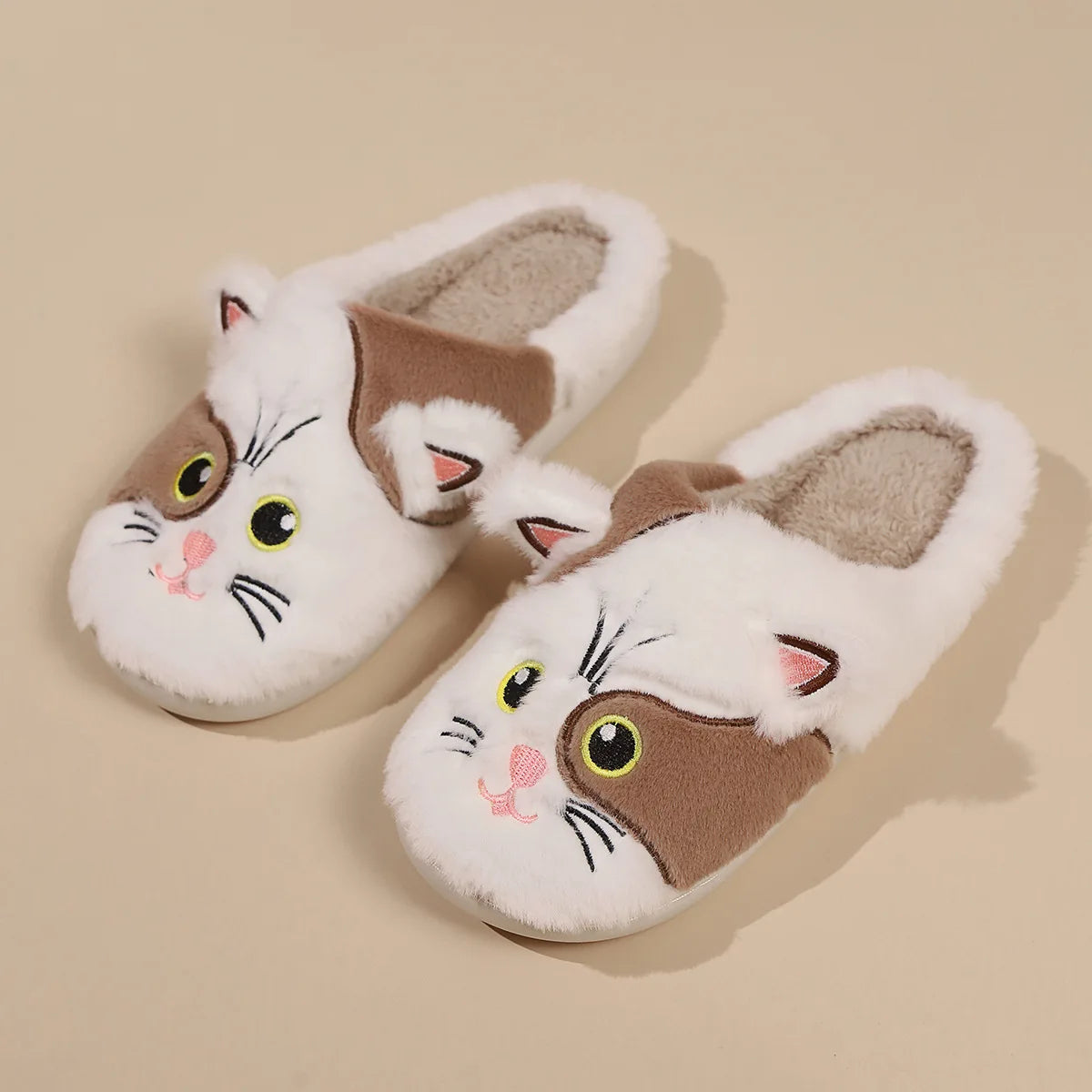 Kawaii Cat Plush Slippers for Women | Cozy Winter Home Shoes
