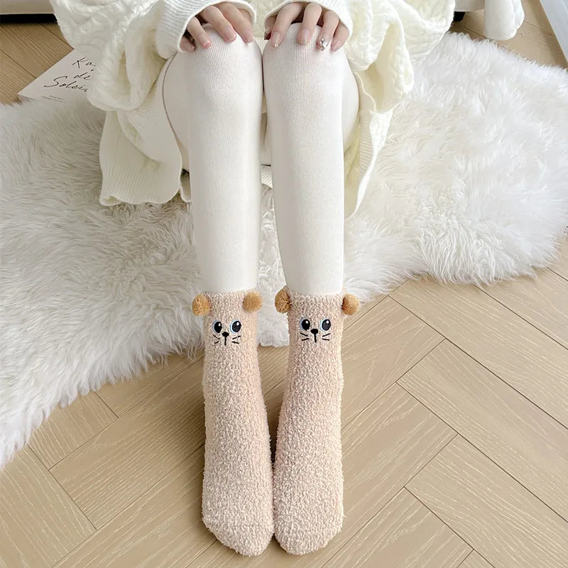 Cute Women's Winter Fluffy Socks | Cozy Fuzzy Animal Crew Socks