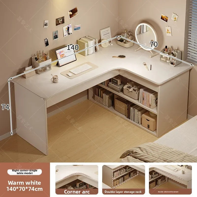Integrated Corner Workbench & Bookshelf | Modern White Computer Desk