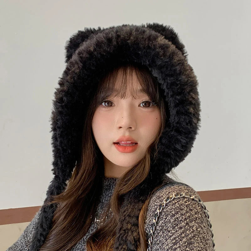 Women's Cute Bear Ears Plush Winter Hat | Stylish and Warm Beanie