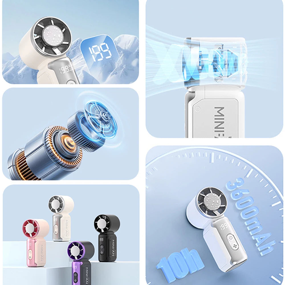 Portable Mini Handheld Fan with LED Display - Rechargeable Turbo Fan