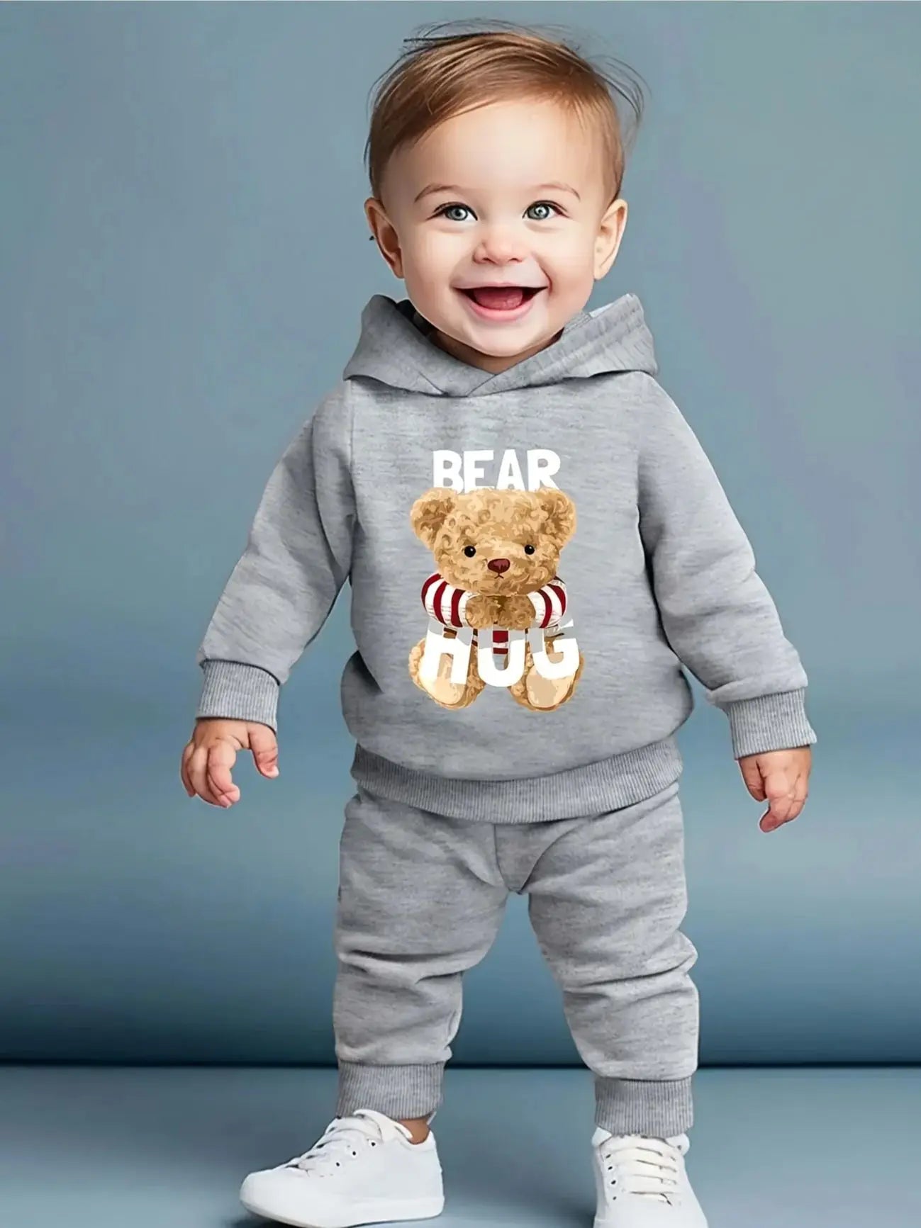 Adorable Cartoon Baby Boy Fleece Hoodie & Pants Set for Winter