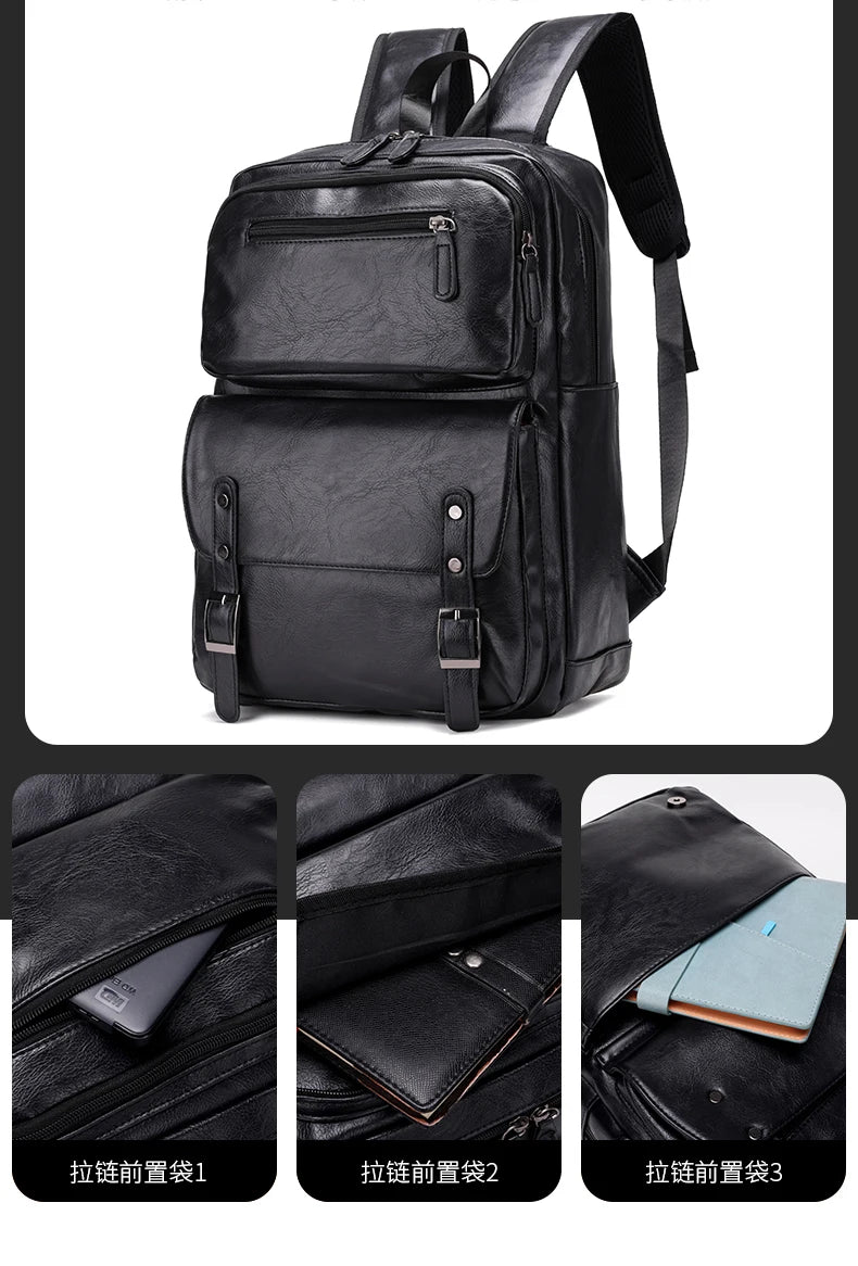 Men's Casual PU Leather Laptop Backpack | Stylish Travel Bags