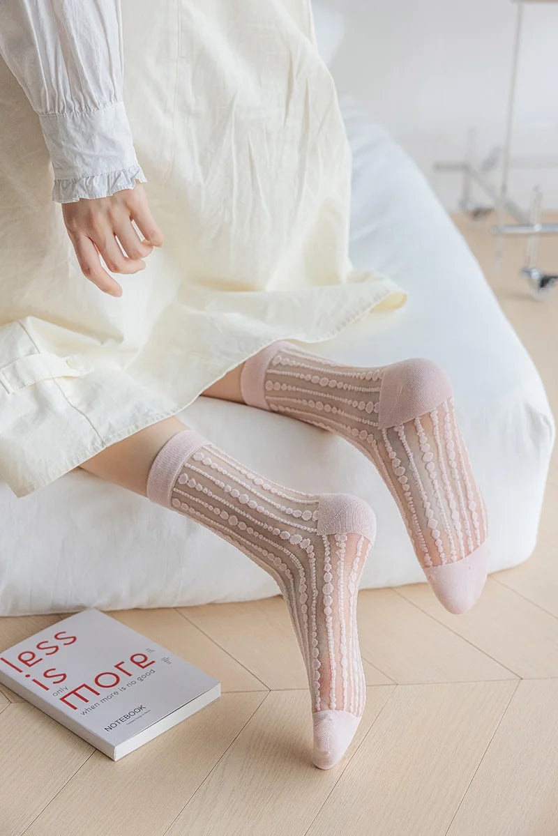Cute Striped Kawaii Socks for Women | Ultra-Thin Summer Wear