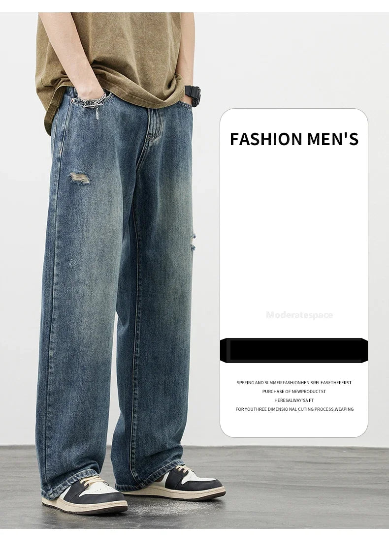 Men's Vintage Baggy Jeans | Distressed Y2K Straight Pants