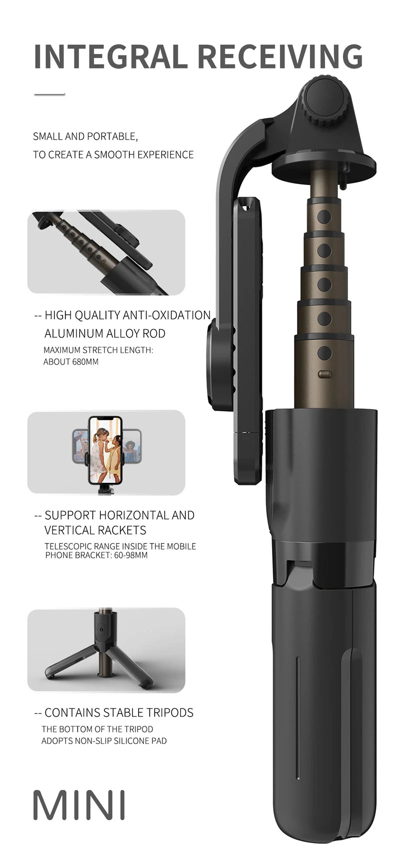 Extended Selfie Stick Tripod with Wireless Bluetooth Remote & LED Light