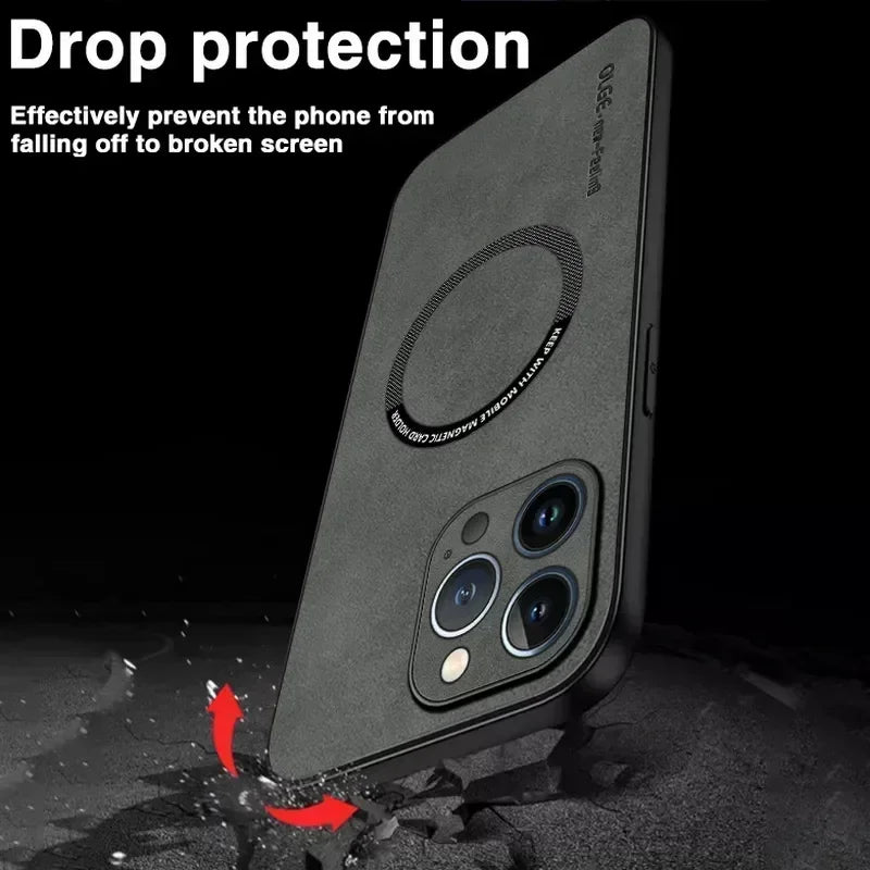 Luxury Leather Shockproof Phone Case for iPhone | Magnetic Charging