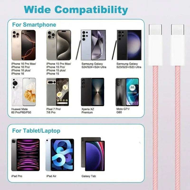 60W USB-C Fast Charger Cable | Nylon Braided Data Transfer