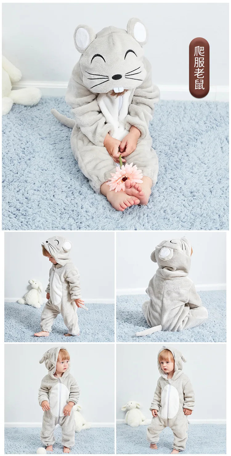 Cute Warm Gray Mouse Romper for Babies | Cozy Winter Pajamas
