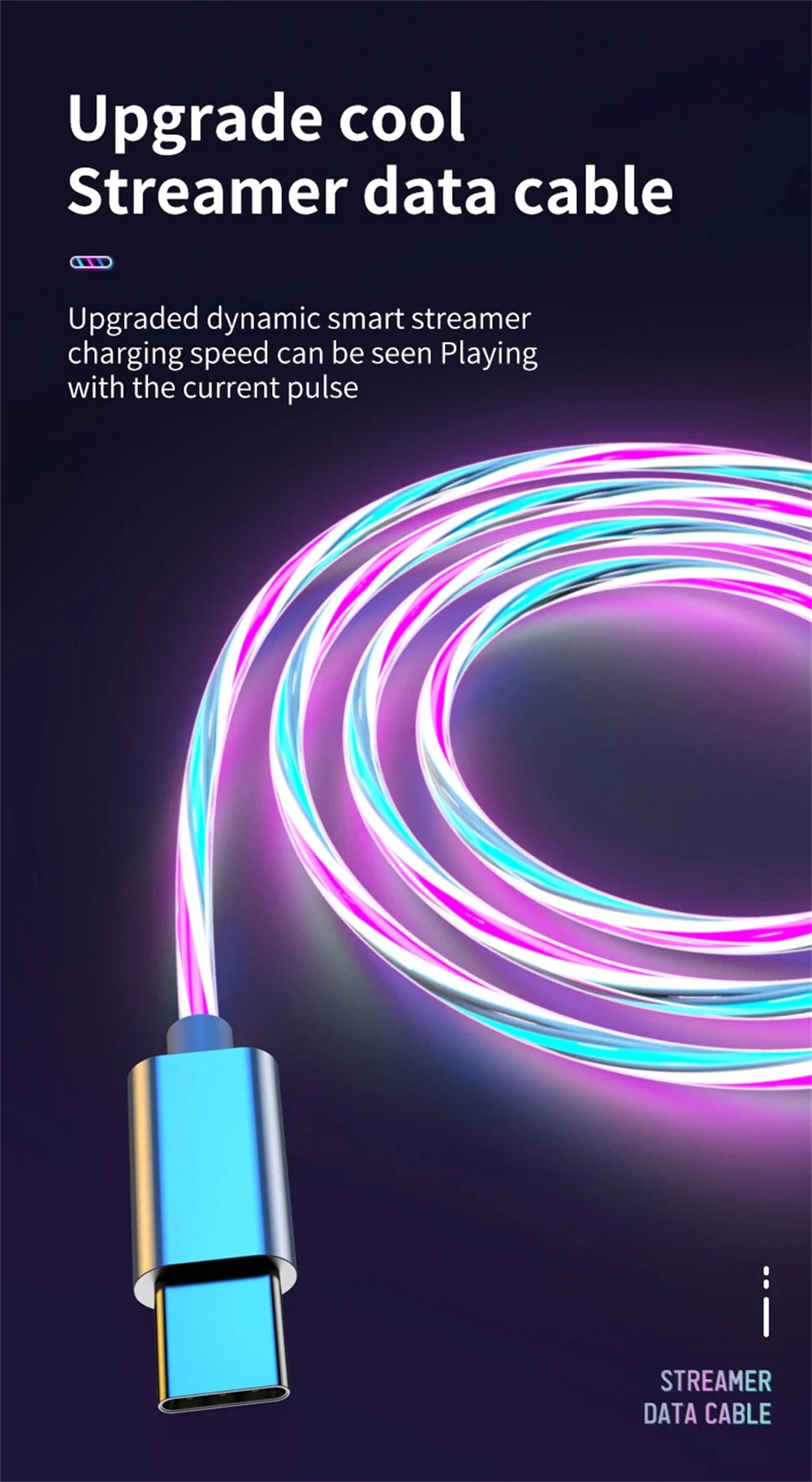 Glowing LED Light USB 3 in 1 Fast Charging Cable for Phones