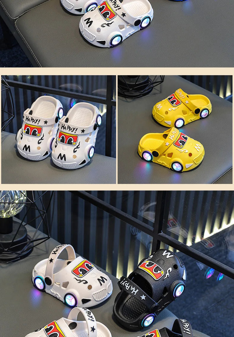 Children's Car Shaped Light Up Slippers | Fun Summer Footwear